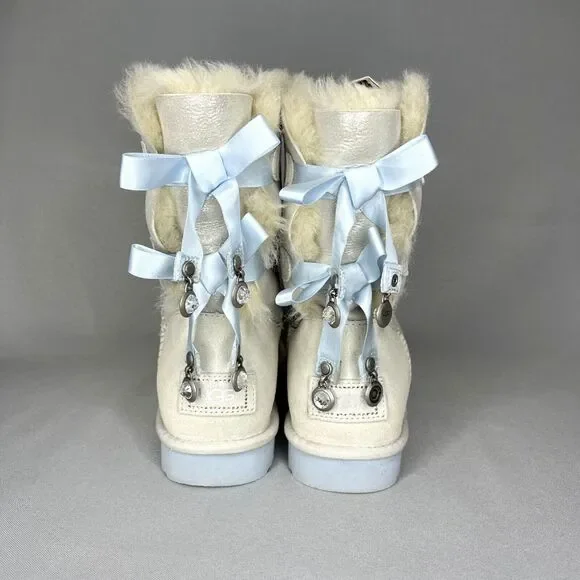 Women's 9 UGG Boots Bailey Bow I DO Crystal Shimmer White Silver Baby Blue RARE - Picture 9 of 16